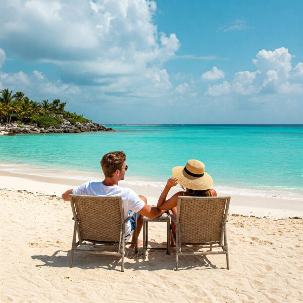 Pareja disfrutando en la playa de Cancún